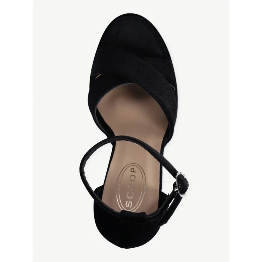Scoop Black Velvet Platform Heeled Sandals - Picture 5 of 13